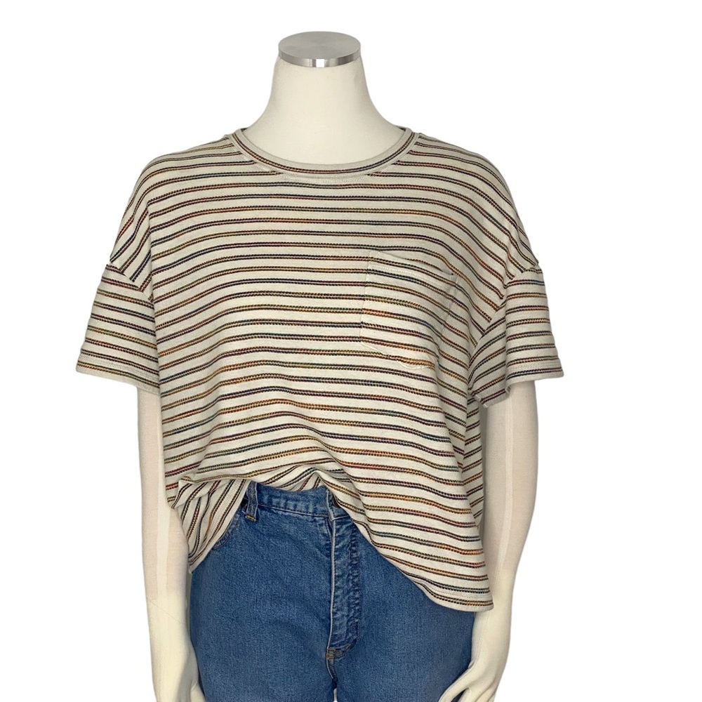 Madewell Easy Crop Boxy Tee Shirt Textured Rainbow Stripe XXL